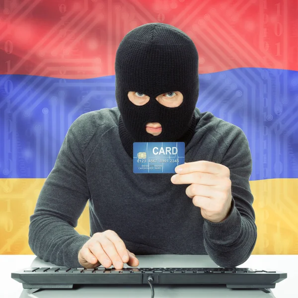 国旗上的背景-亚美尼亚与网络犯罪概念的 — 图库照片