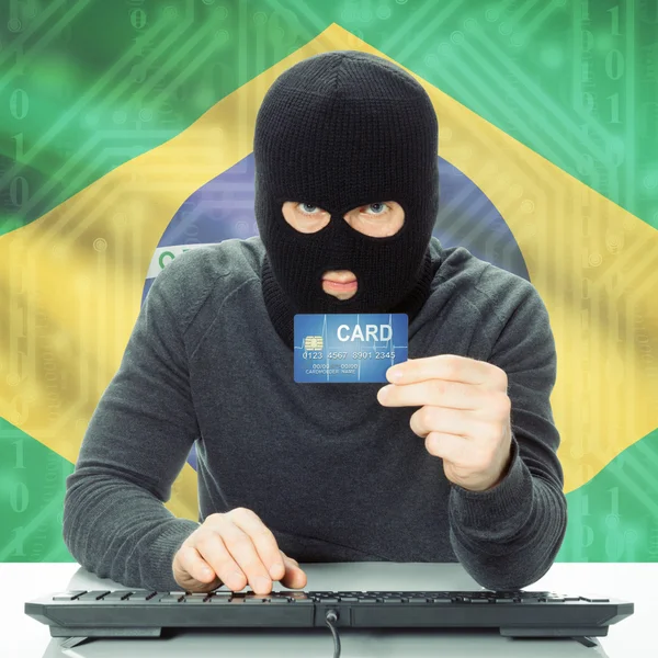 Concept of cybercrime with national flag on background - Brazil — Stock Photo, Image