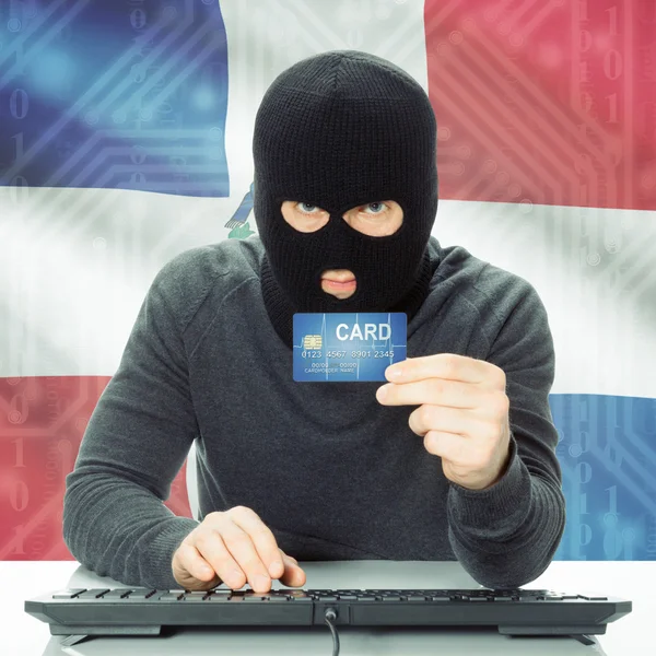 Koncepce počítačové kriminality s národní vlajkou na pozadí - Dominik — Stock fotografie