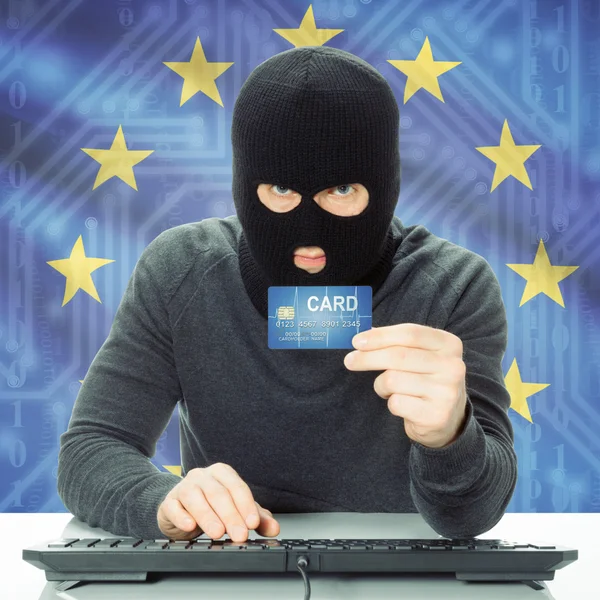 Concept of cybercrime with national flag on background - Europea — Stock Photo, Image