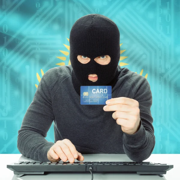 Concept of cybercrime with national flag on background - Kazakhs — Stock Photo, Image