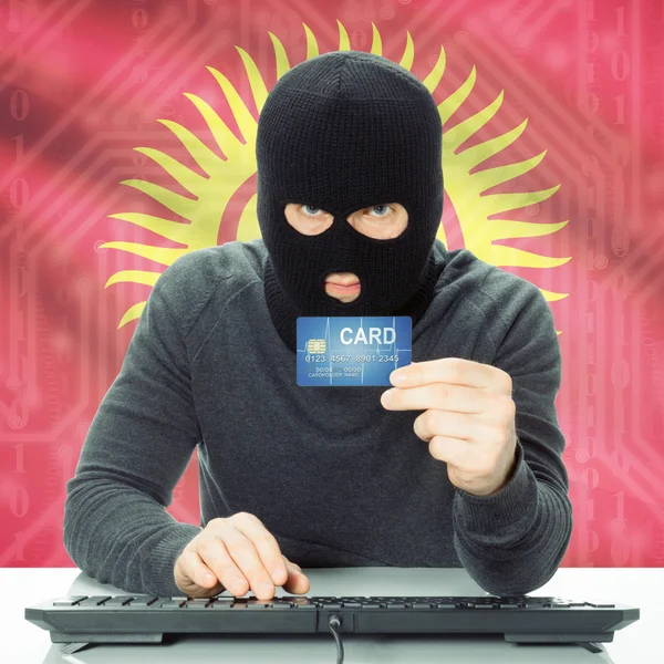 Koncepce počítačové kriminality s národní vlajkou na pozadí - Kyrgyzs — Stock fotografie