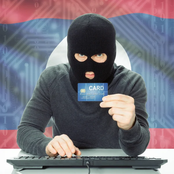 Concept of cybercrime with national flag on background - Laos — Stock Photo, Image