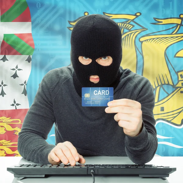Concept of cybercrime with national flag on background - Saint-P — Stock Photo, Image