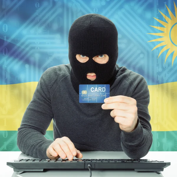 国旗上的背景-卢旺达与网络犯罪概念的 — 图库照片