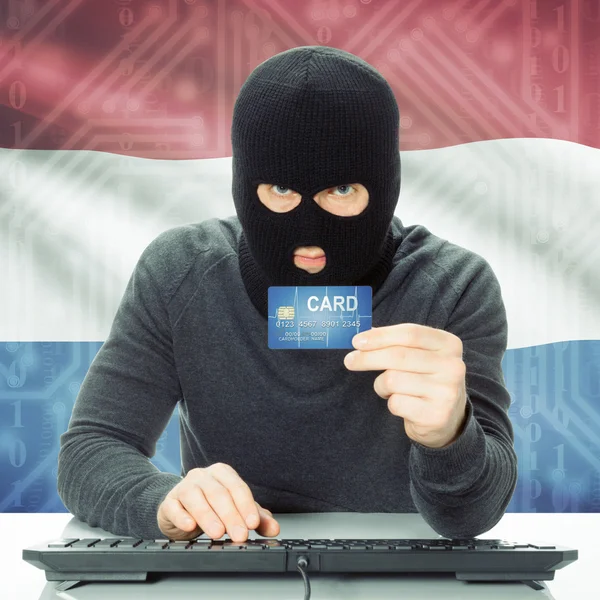 Concept of cybercrime with national flag on background - Netherl — Stock Photo, Image