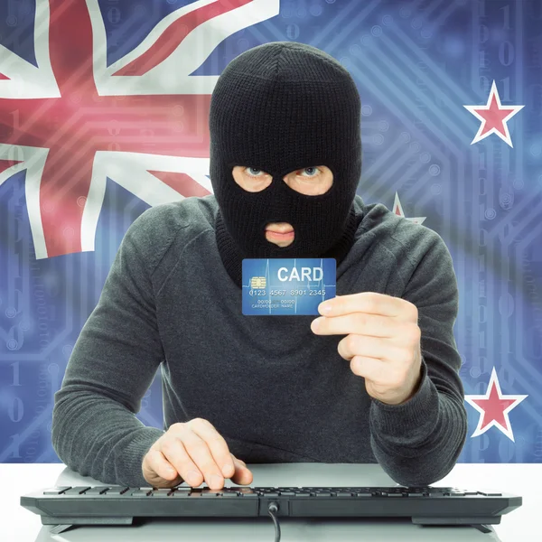 Concept of cybercrime with national flag on background - New Zea — Stock Photo, Image