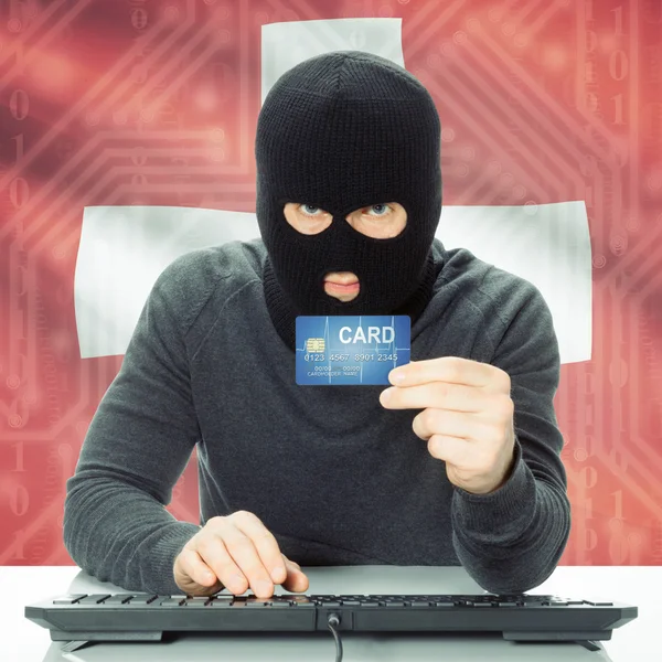 Concept of cybercrime with national flag on background - Switzer — Stock Photo, Image