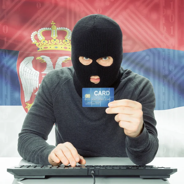 背景-塞尔维亚国旗与网络犯罪概念的 — 图库照片