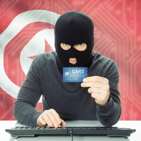 背景-突尼斯国旗与网络犯罪概念的 — 图库照片