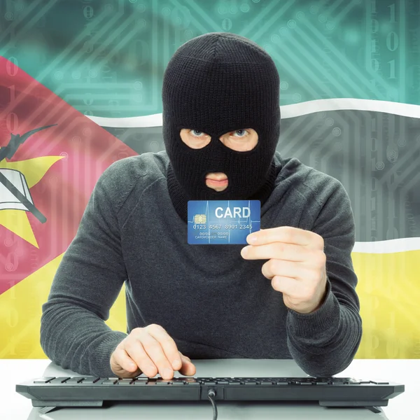 Concept of cybercrime with national flag on background - Mozambi — Stock Photo, Image