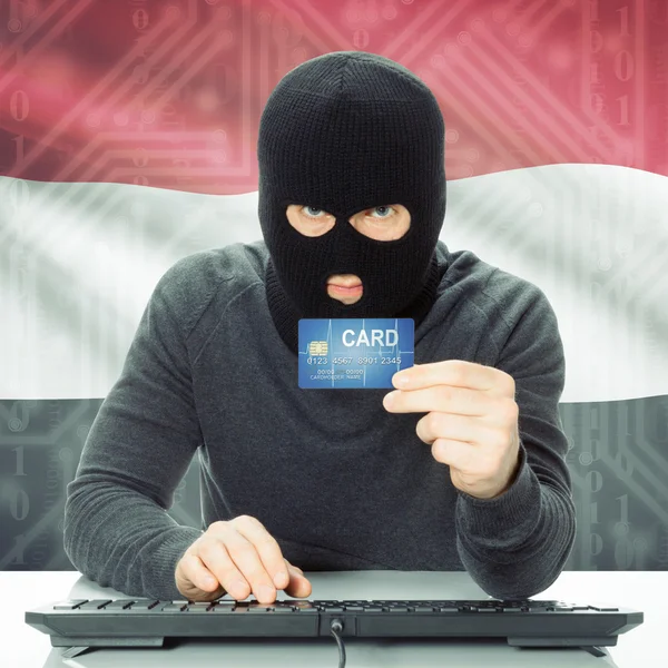 背景 - イエメンの国旗とサイバー犯罪の概念 — ストック写真