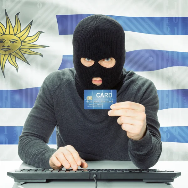 Concept of cybercrime with national flag on background - Uruguay — Stock Photo, Image