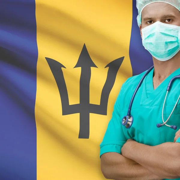 Surgeon with flag on background series - Barbados — Stock Photo, Image