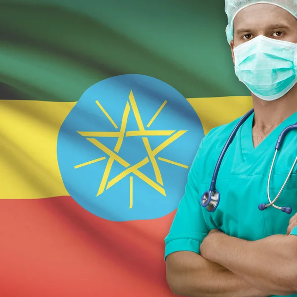Chirurg z flagi na tle serii - Etiopia — Zdjęcie stockowe