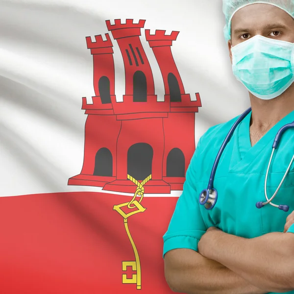 Surgeon with flag on background series - Gibraltar — Stock Photo, Image