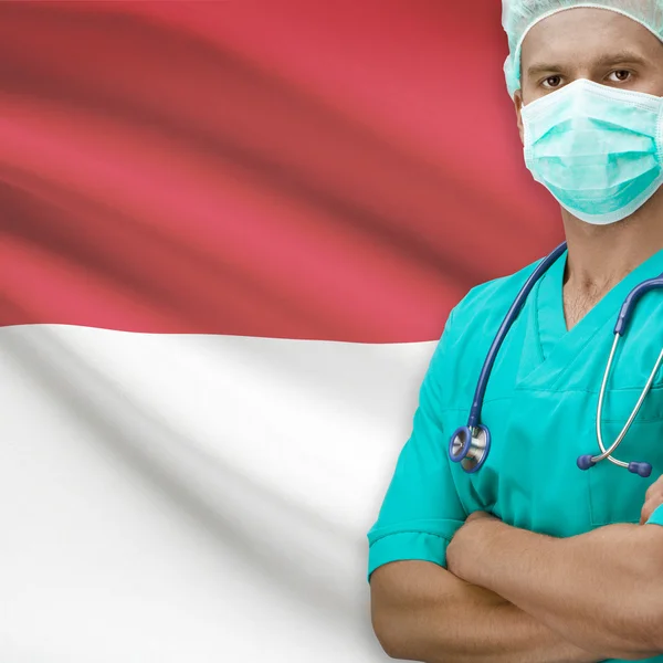 Surgeon with flag on background series - Indonesia — Stock Photo, Image