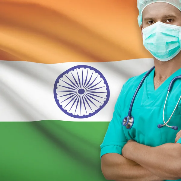 Surgeon with flag on background series - India — Stock Photo, Image