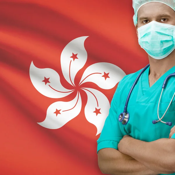 Cirurgião com bandeira na série de fundo - Hong Kong — Fotografia de Stock