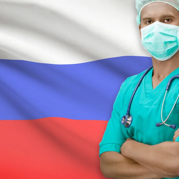 Surgeon with flag on background series - Russia — Stock Photo, Image