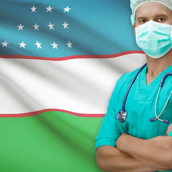 Surgeon with flag on background series - Uzbekistan — Stock Photo, Image