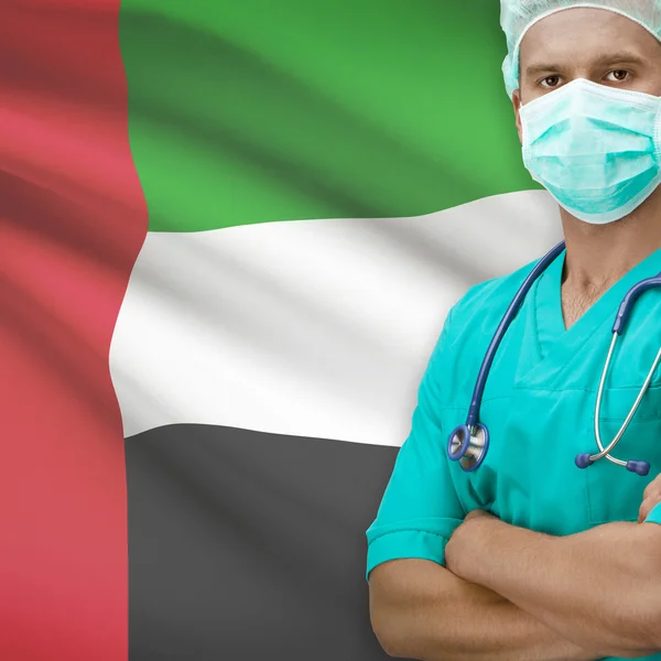 Surgeon with flag on background series - United Arab Emirates — Stock Photo, Image