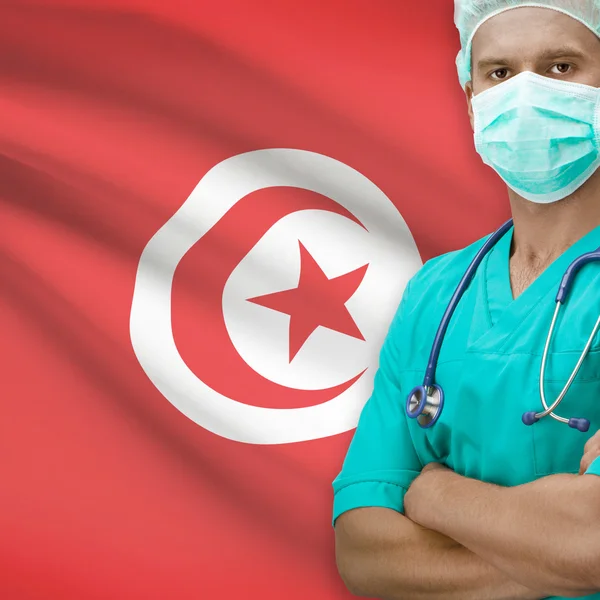 Surgeon with flag on background series - Tunisia — Stock Photo, Image
