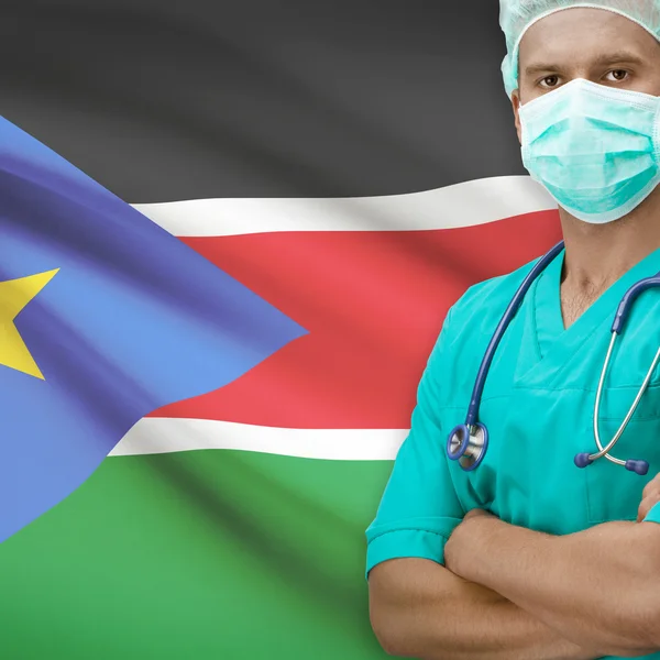 Surgeon with flag on background series - South Sudan — Stock Photo, Image