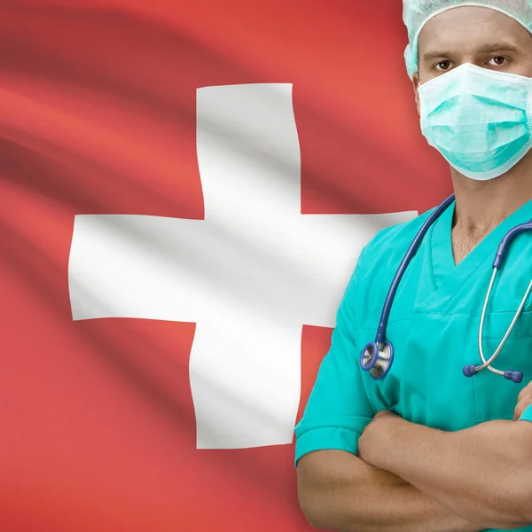 Surgeon with flag on background series - Switzerland — Stock Photo, Image