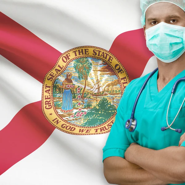 Surgeon with US states flags on background series - Florida — Stock Photo, Image