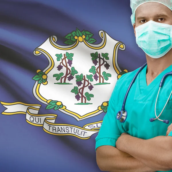 Surgeon with US states flags on background series - Connecticut — Stok Foto