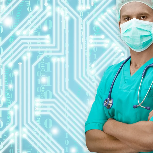 Surgeon with circuit on background — Stock Photo, Image