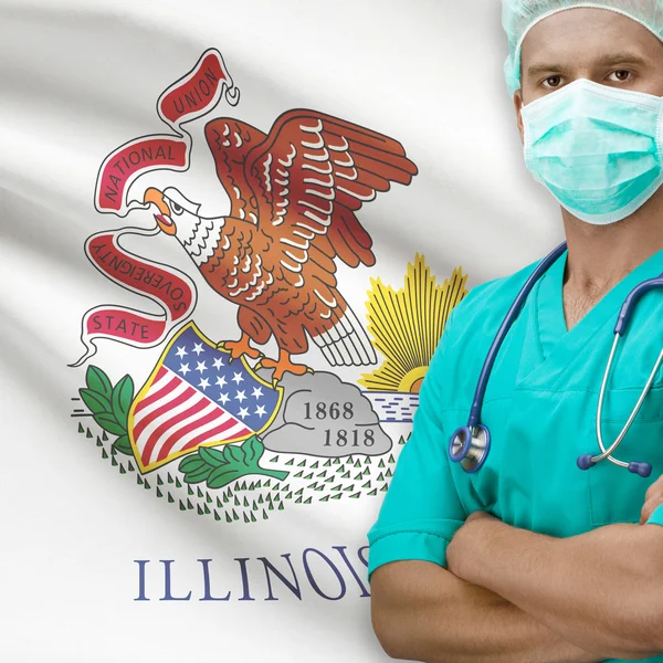 Surgeon with US states flags on background series - Illinois — Stock Photo, Image