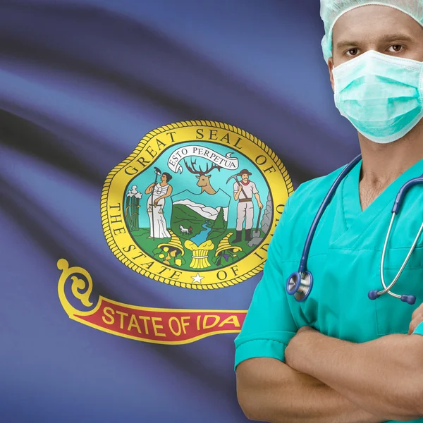 Surgeon with US states flags on background series - Idaho — Stock Photo, Image