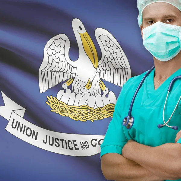 Chirurg mit uns heißt Flaggen auf Hintergrund-Serie - Louisiana — Stockfoto