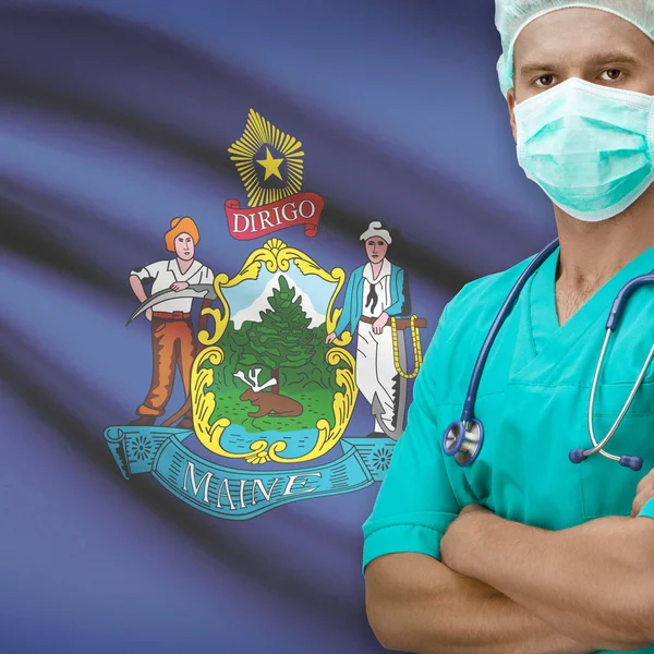 Surgeon with US states flags on background series - Maine - Stock-foto