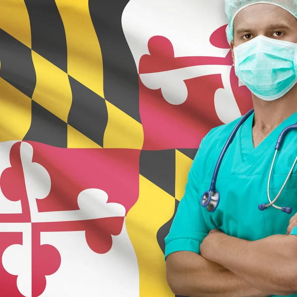 Surgeon with US states flags on background series - Maryland — Stock Photo, Image