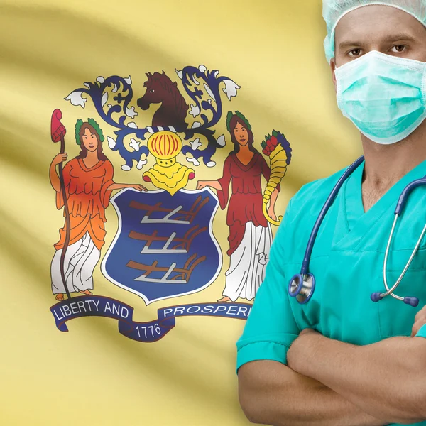 Surgeon with US states flags on background series - New Jersey — Stock Photo, Image