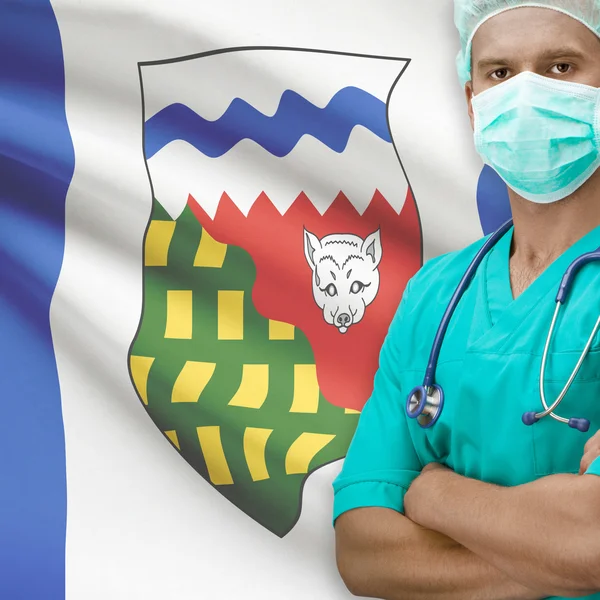 Surgeon with Canadian province flag on background series - North — Stock Photo, Image