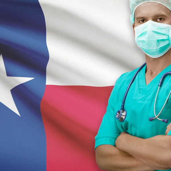 Surgeon with US states flags on background series - Texas — Stock Photo, Image