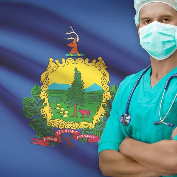Surgeon with US states flags on background series - Vermont — Stock Photo, Image