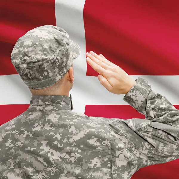 Soldier in hat facing national flag series - Denmark — Stock Photo, Image