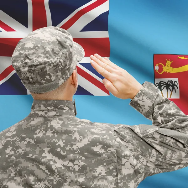 Soldier in hat facing national flag series - Fiji — Stock Photo, Image