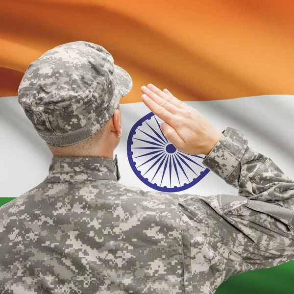 Soldier in hat facing national flag series - India — Stock Photo, Image