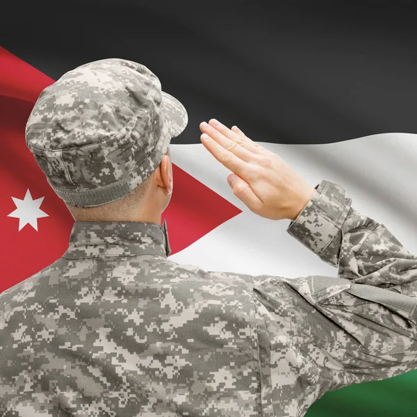 Soldat im Hut vor Nationalflagge Serie - Jordan — Stockfoto