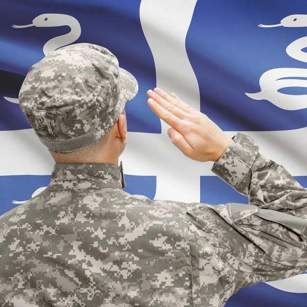 Солдат в капелюсі, облицювання Національний прапор серії - Мартініка — стокове фото