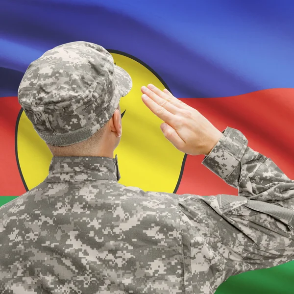 Voják v klobouku čelí státní vlajka series - Nová Kaledonie — Stock fotografie