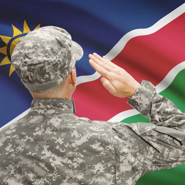 Soldier in hat facing national flag series - Namibia — Stock Photo, Image