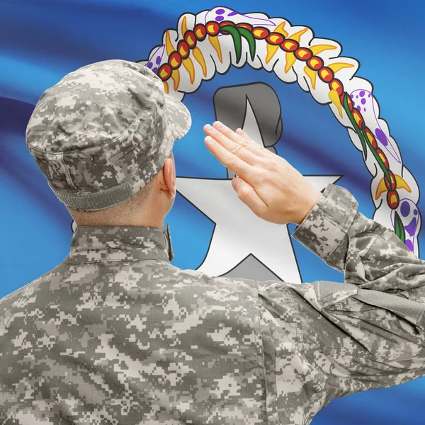 Soldier in hat facing national flag series - Northern Marianas — Stock Photo, Image