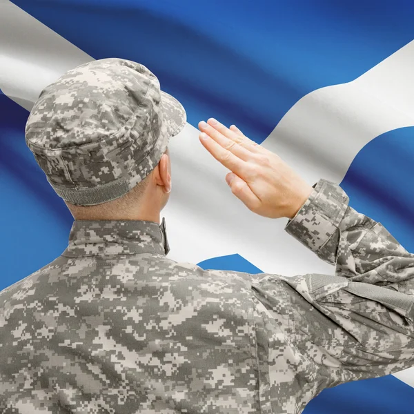 Soldaat in hoed geconfronteerd met nationale vlag serie - Schotland — Stockfoto